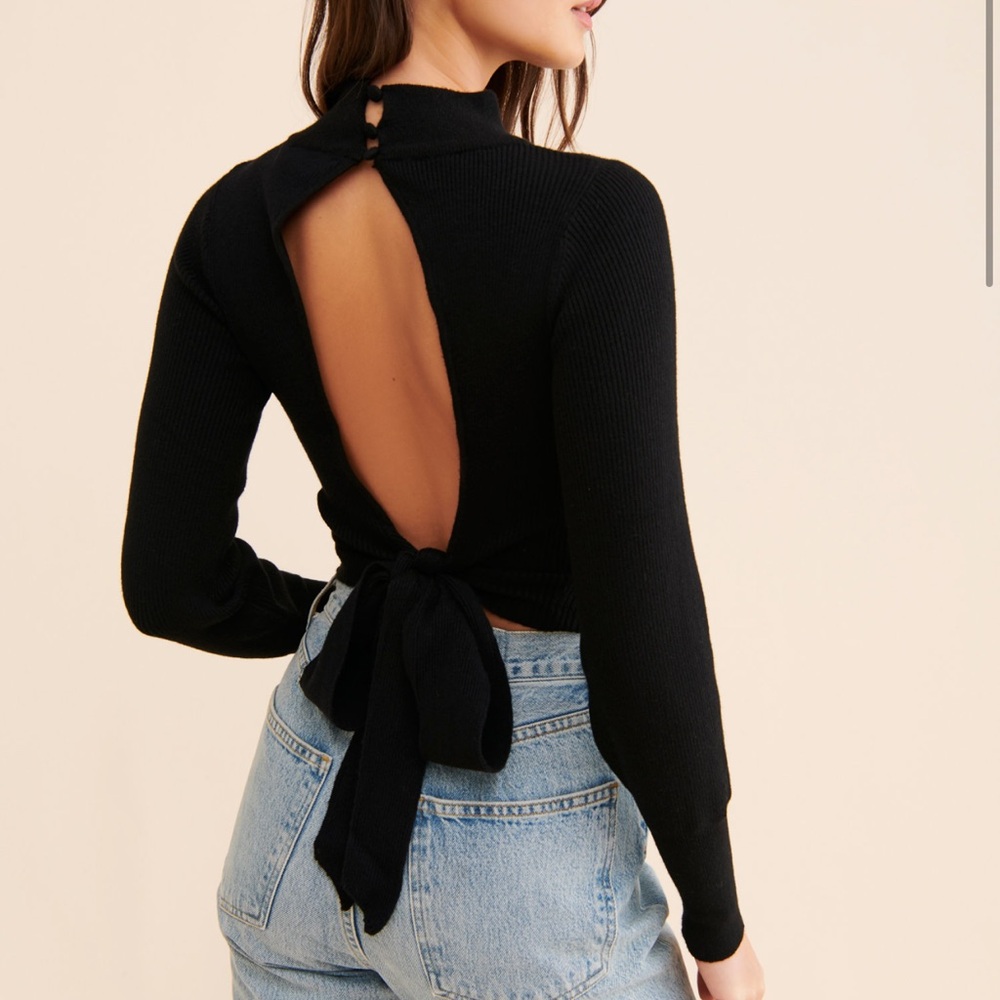 Astr Black Knit Top with Open Tie Back